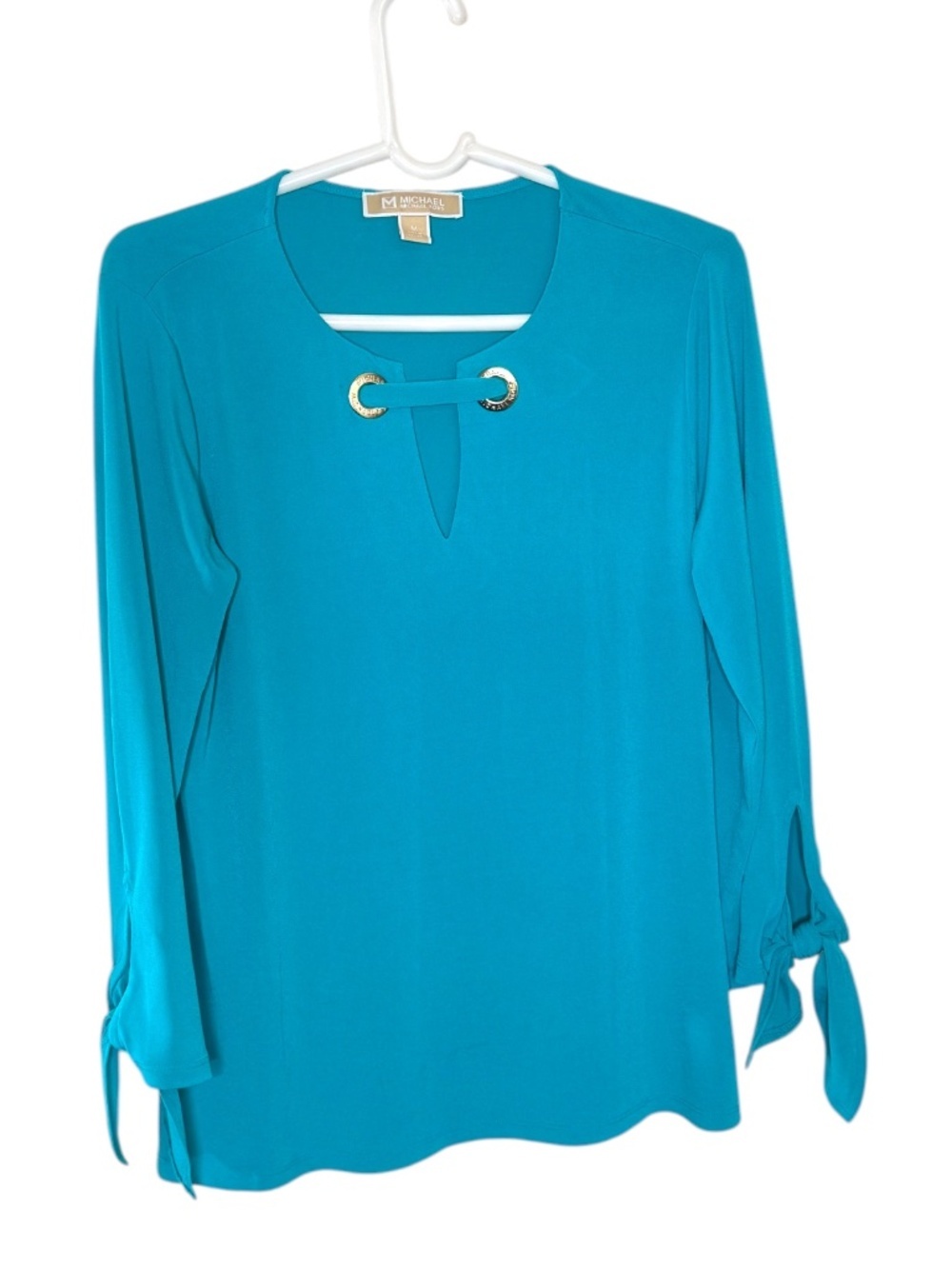 Michael Michael Kors Teal Grommet Keyhole Tie Sleeve Blouse Top Women's M